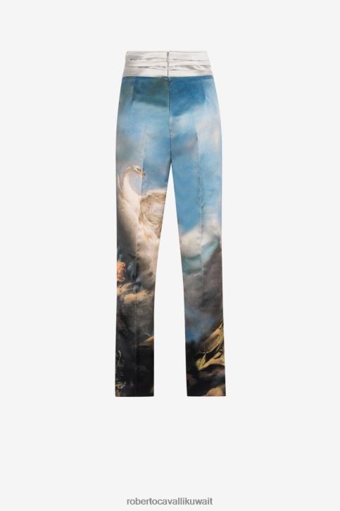 Roberto Cavalli نحيف موضة بنطال حرير بطبعة جرافيك ملابس 4H40H272