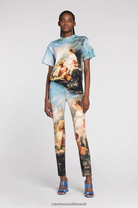 Roberto Cavalli نحيف متعدد الألوان بنطال مُفصل بطبعة طلاء ملابس 4H40H273