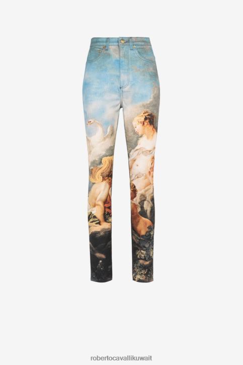 Roberto Cavalli نحيف متعدد الألوان جينز بقصة ضيقة وطبعة طلاء ملابس 4H40H274