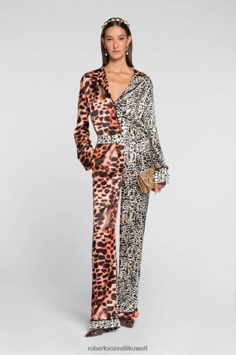 Roberto Cavalli نحيف أنيق بنطال بقصة مستقيمة وطبعة جلد الفهد ملابس 4H40H276