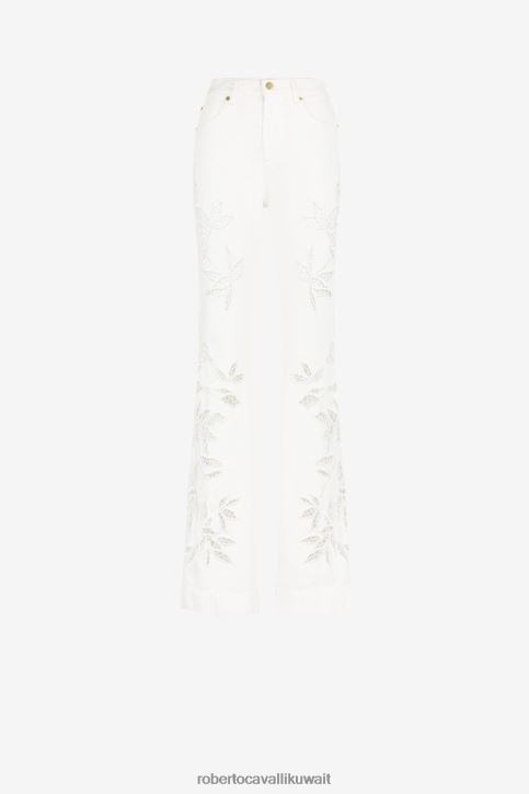 Roberto Cavalli نحيف رشيقة جينز واسع بفتحات على شكل زهور ملابس 4H40H282