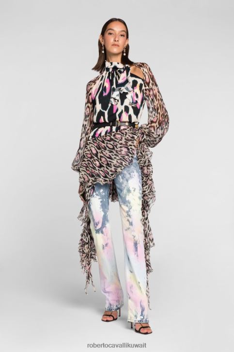 Roberto Cavalli نحيف رشيقة جينز واسع بفتحات على شكل زهور ملابس 4H40H282