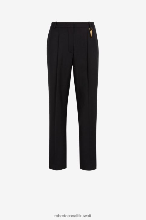 Roberto Cavalli نحيف أسود بنطال قصير بقصة مستقيمة على شكل سن النمر ملابس 4H40H289