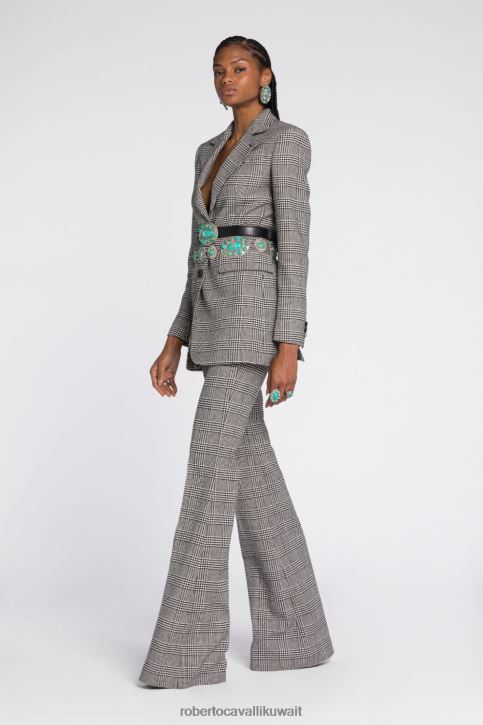 Roberto Cavalli نحيف أسود بنطال قصير بقصة مستقيمة على شكل سن النمر ملابس 4H40H289