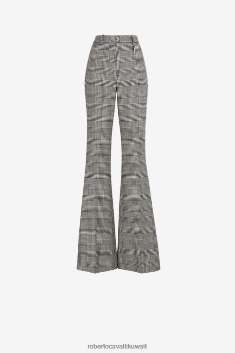 Roberto Cavalli نحيف أسود/أبيض بنطال واسع بنقش مربعات ملابس 4H40H290