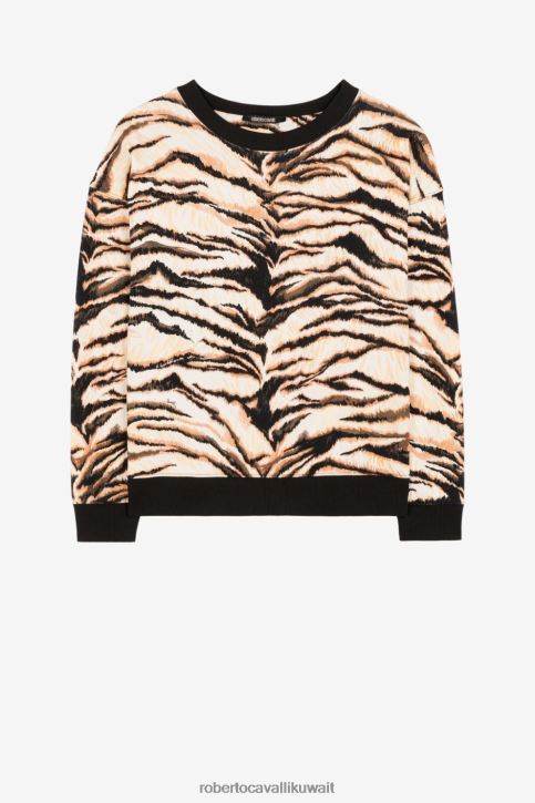 Roberto Cavalli نحيف طبيعي سويت شيرت من القطن بطبعة الحرية ملابس 4H40H296