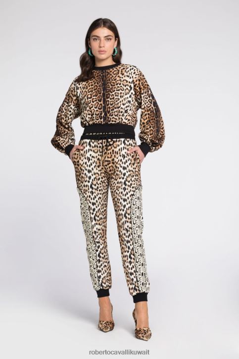 Roberto Cavalli نحيف طبيعي سويت شيرت من القطن بطبعة الحرية ملابس 4H40H296