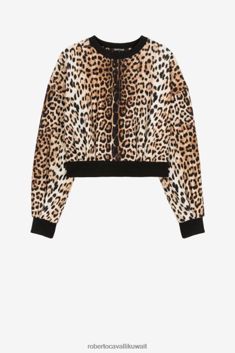 Roberto Cavalli نحيف طبيعي كنزة من القطن بطبعة جاكوار ملابس 4H40H297