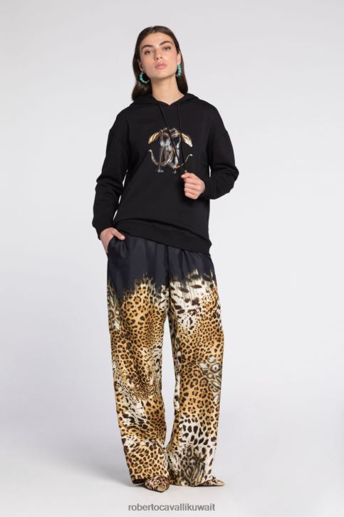 Roberto Cavalli نحيف طبيعي كنزة من القطن بطبعة جاكوار ملابس 4H40H297