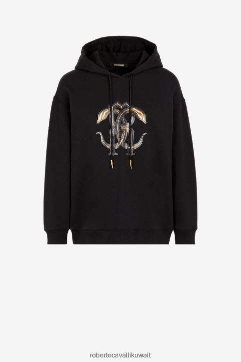 Roberto Cavalli نحيف الذهب الأسود هودي بطبعة شعار الماركة ملابس 4H40H298