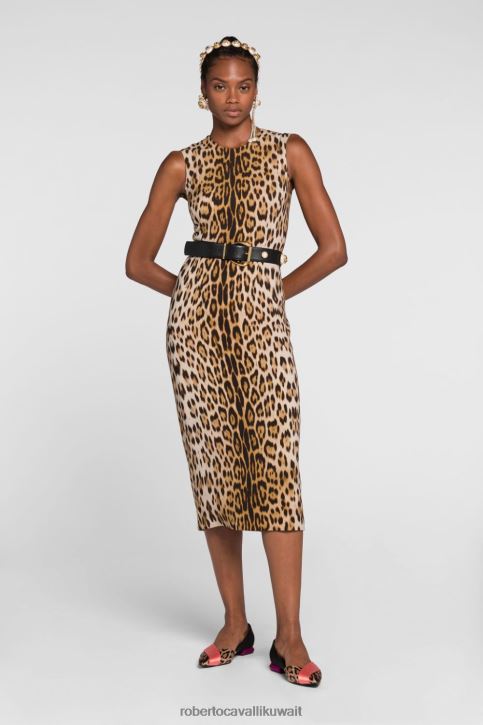 Roberto Cavalli نحيف رشيقة فستان مدموج بطبعة جاكوار ملابس 4H40H29