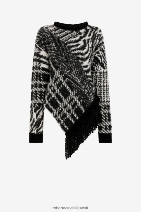 Roberto Cavalli نحيف متعدد الألوان سترة جاكار غير متماثلة بمربعات الحمار الوحشي ملابس 4H40H300