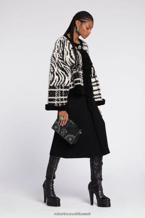 Roberto Cavalli نحيف متعدد الألوان سترة جاكار غير متماثلة بمربعات الحمار الوحشي ملابس 4H40H300