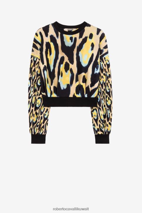 Roberto Cavalli نحيف حار كنزة قصيرة بطبعة حيوان ملابس 4H40H304