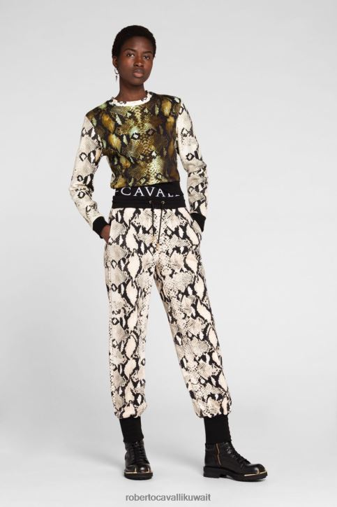 Roberto Cavalli نحيف موضة هودي من القطن بطبعة جلد الثعبان والأسلوت ملابس 4H40H311