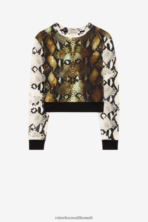 Roberto Cavalli نحيف جيش سويت شيرت من القطن بطبعة جلد الثعبان ملابس 4H40H312