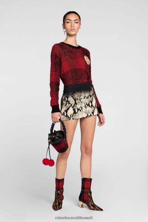 Roberto Cavalli نحيف جيش سويت شيرت من القطن بطبعة جلد الثعبان ملابس 4H40H312