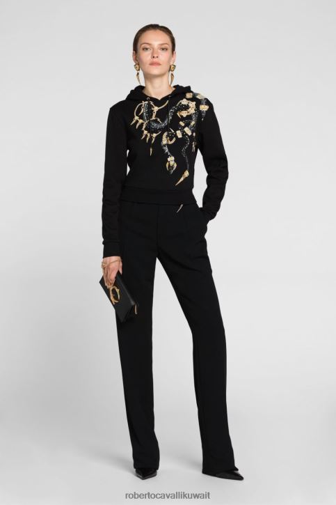 Roberto Cavalli نحيف أسود سويت شيرت بطبعة شعار الماركة ملابس 4H40H314