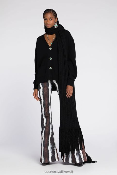 Roberto Cavalli نحيف أسود هودي قطن بطبعة جلد الثعبان والمجوهرات ملابس 4H40H315