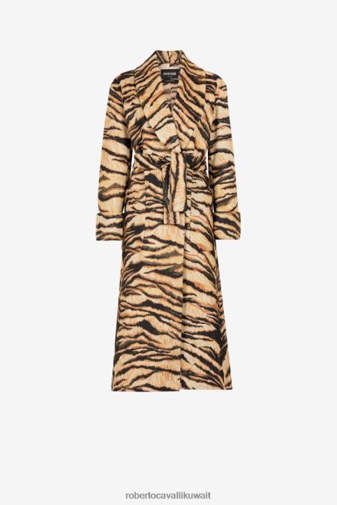 Roberto Cavalli نحيف أنيق معطف بحزام وطبعة حرية ملابس 4H40H318