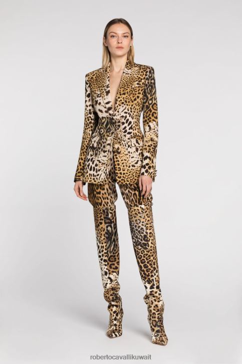 Roberto Cavalli نحيف طبيعي سترة بصدر واحد وطبعة جلد النمر ملابس 4H40H319