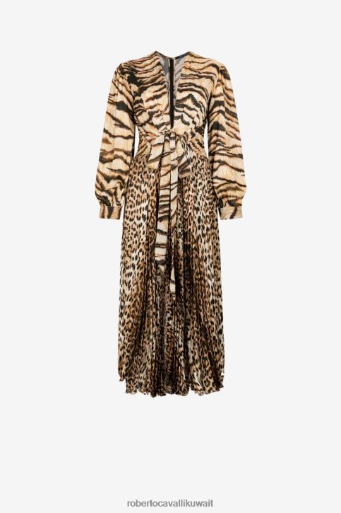 Roberto Cavalli نحيف موضة فستان ميدي بطبعات حيوانات ملابس 4H40H32