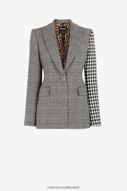 Roberto Cavalli نحيف أسود/أبيض سترة بصف أزرار واحد وأجزاء متباينة ملابس 4H40H322