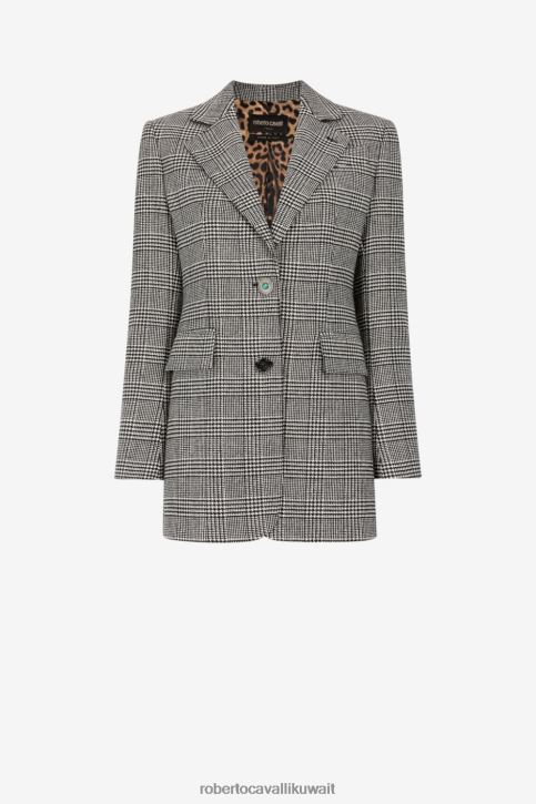 Roberto Cavalli نحيف أسود/أبيض سترة بصف أزرار واحد ملابس 4H40H323
