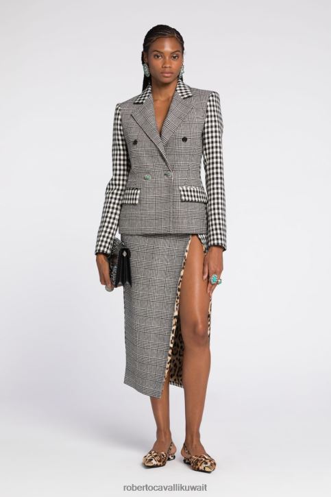 Roberto Cavalli نحيف أسود/أبيض سترة بصف أزرار واحد ملابس 4H40H323