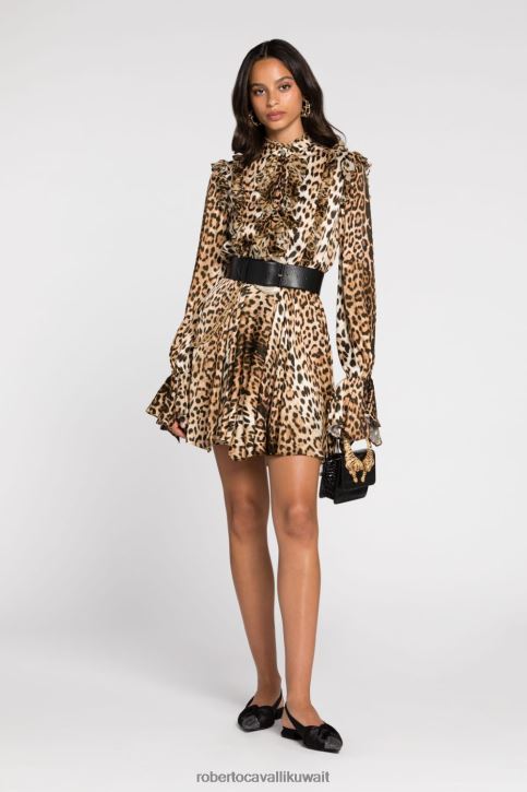 Roberto Cavalli نحيف موضة فستان ميدي بطبعات حيوانات ملابس 4H40H32
