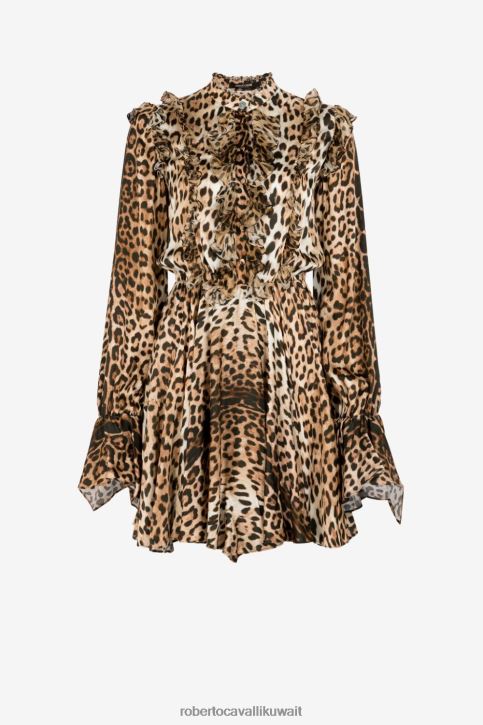 Roberto Cavalli نحيف رشيقة فستان بطبعة جلد الفهد وكرانيش ملابس 4H40H33