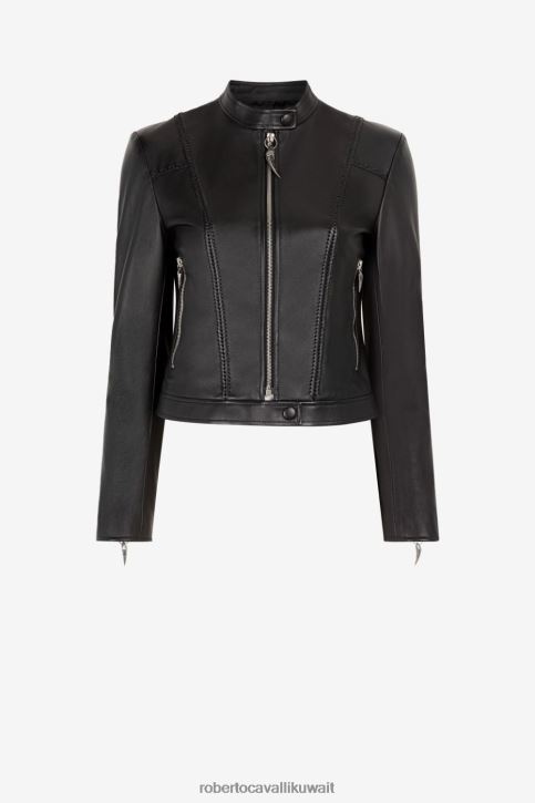Roberto Cavalli نحيف أنيق سترة جلدية بياقة الفرقة ملابس 4H40H330