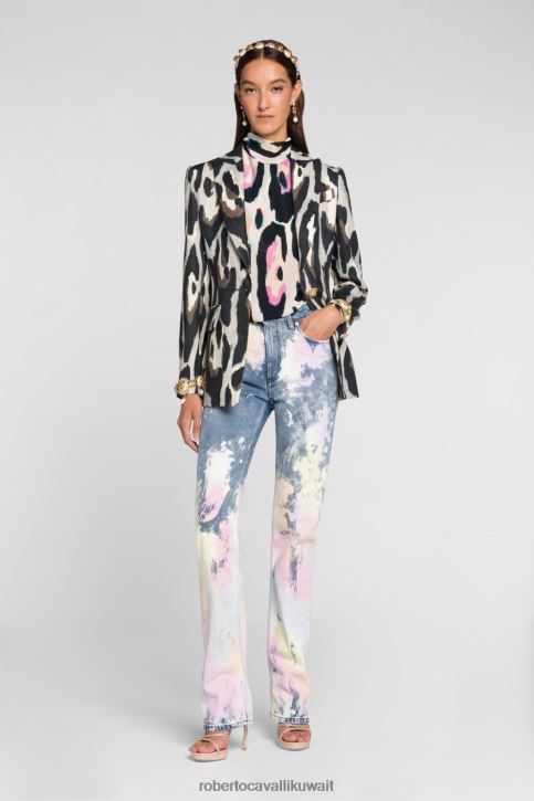 Roberto Cavalli نحيف أنيق سترة جلدية بياقة الفرقة ملابس 4H40H330