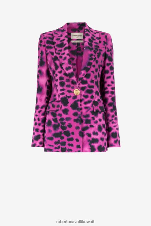 Roberto Cavalli نحيف موضة بليزر بصف أزرار واحد وطبعة حيوان ملابس 4H40H332