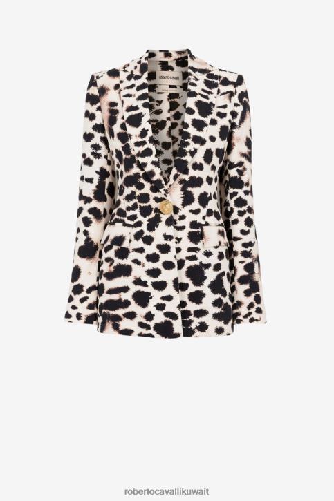 Roberto Cavalli نحيف أنيق بليزر بصف أزرار واحد وطبعة حيوان ملابس 4H40H333