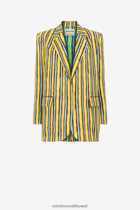 Roberto Cavalli نحيف حار سترة كتان بطبعة خطوط غريبة ملابس 4H40H336