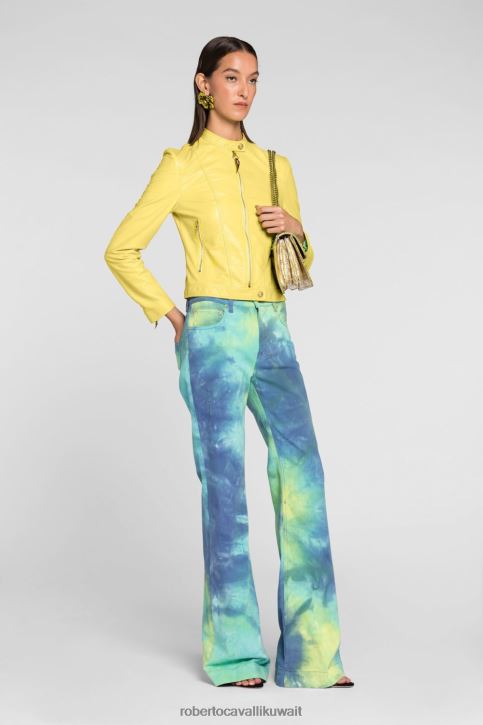 Roberto Cavalli نحيف موضة معطف بحزام وطبعة مصبوغة ملابس 4H40H337