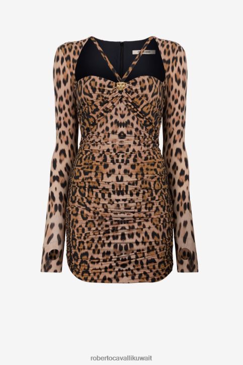 Roberto Cavalli نحيف موضة فستان قصير بطبعة جلد الفهد ملابس 4H40H34