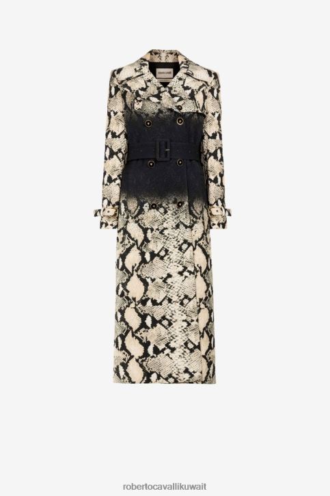 Roberto Cavalli نحيف بيثون/أسود معطف واق من المطر بطبعة جلد الثعبان ملابس 4H40H340