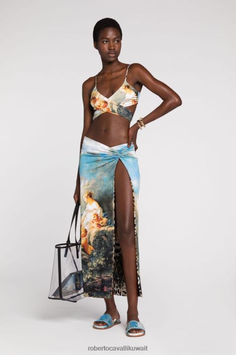 Roberto Cavalli نحيف متعدد الألوان ملابس سباحة بفتحات وطبعة طلاء ملابس 4H40H343