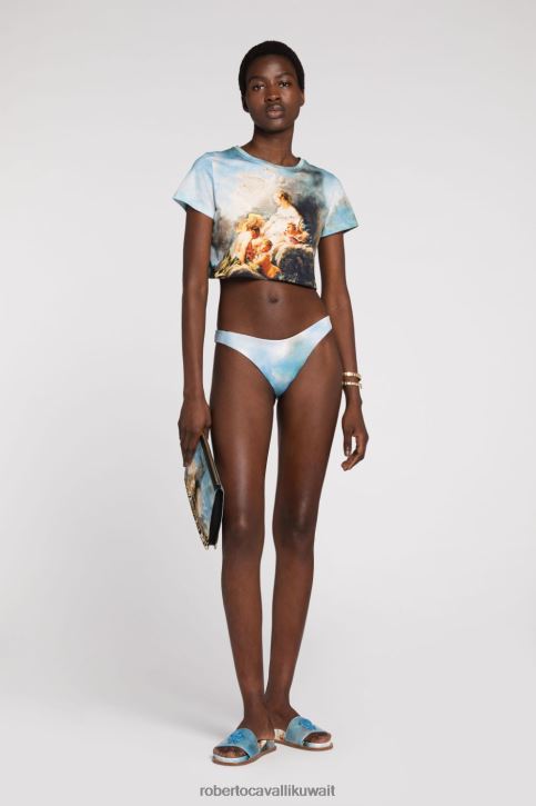 Roberto Cavalli نحيف متعدد الألوان قطعة بكيني علوية ملفوفة بطبعات طلاء ملابس 4H40H344