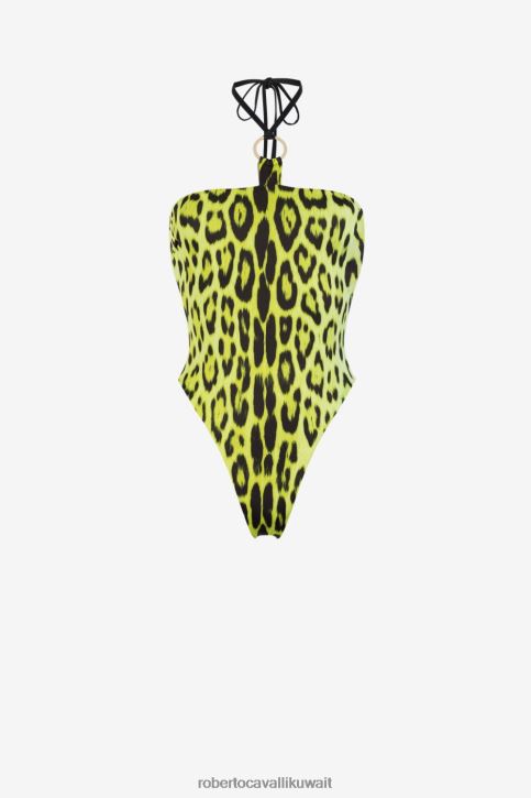Roberto Cavalli نحيف حار ملابس سباحة بحمالة عنق وطبعة جاكوار ملابس 4H40H349