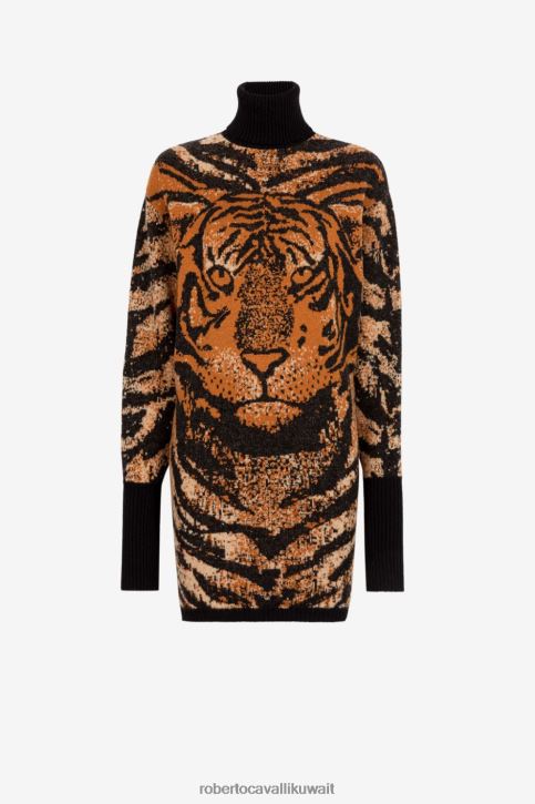 Roberto Cavalli نحيف أنيق فستان جاكار منسوج على شكل نمر ملابس 4H40H35