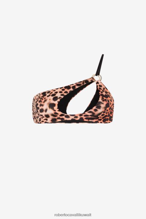 Roberto Cavalli نحيف أنيق قطعة بيكيني علوية بكتف واحد وطبعة جلد الفهد ملابس 4H40H357