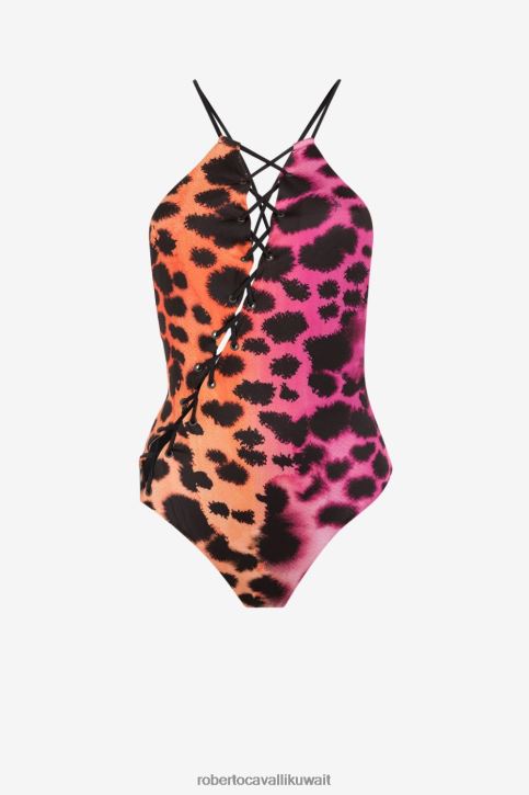 Roberto Cavalli نحيف ضارب الى الحمرة ثوب سباحة برباط وطبعة مورينا ملابس 4H40H369