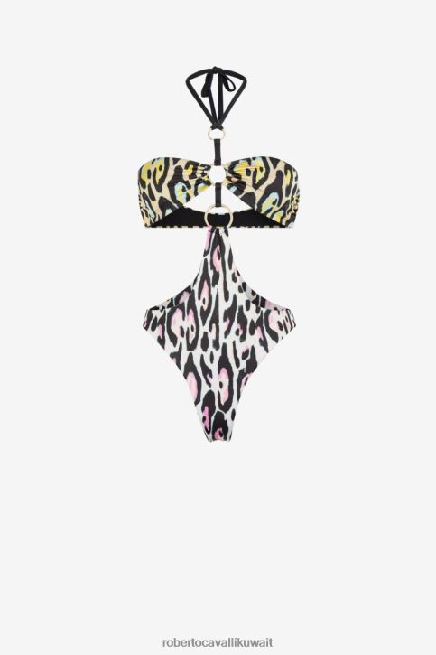 Roberto Cavalli نحيف موضة ملابس سباحة بفتحات بطبعة جلد الفهد ملابس 4H40H371