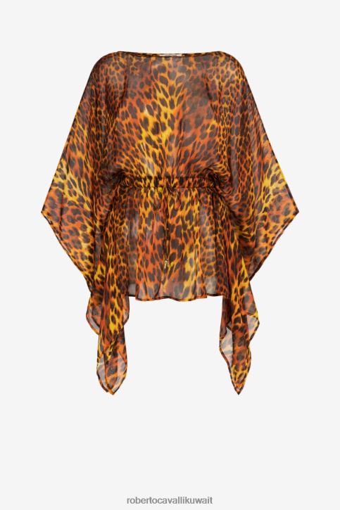 Roberto Cavalli نحيف أنيق قفطان حرير بطبعات جاكوار ملابس 4H40H378