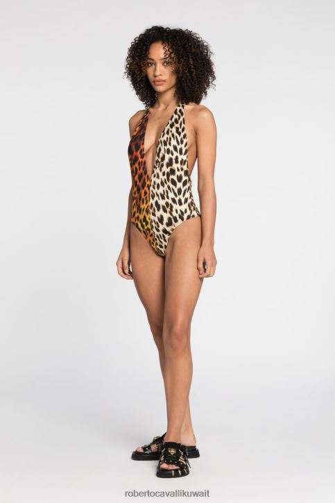 Roberto Cavalli نحيف أنيق قفطان حرير بطبعات جاكوار ملابس 4H40H378