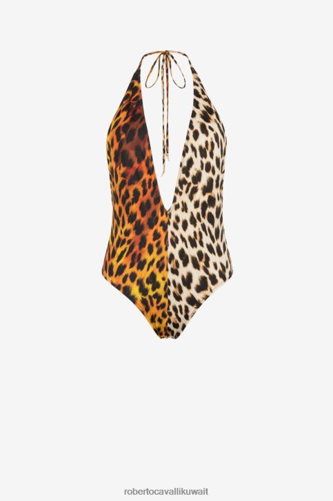 Roberto Cavalli نحيف موضة ملابس سباحة بحمالة عنق بطبعات جاكوار ونقشة الفهد ملابس 4H40H379