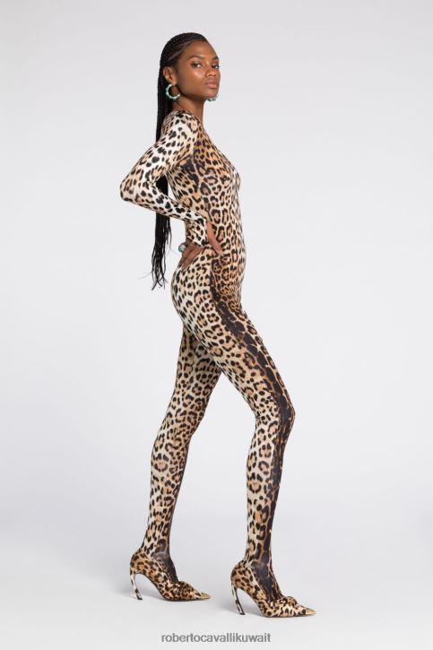 Roberto Cavalli نحيف العاج / الأسود بذلة بطبعة شعار الماركة ملابس 4H40H37